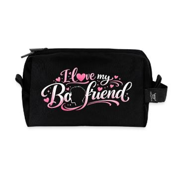 I Love My Boyfriend Heart With Lettering Couple - Recycled Toiletry Zip Bag - black - Front