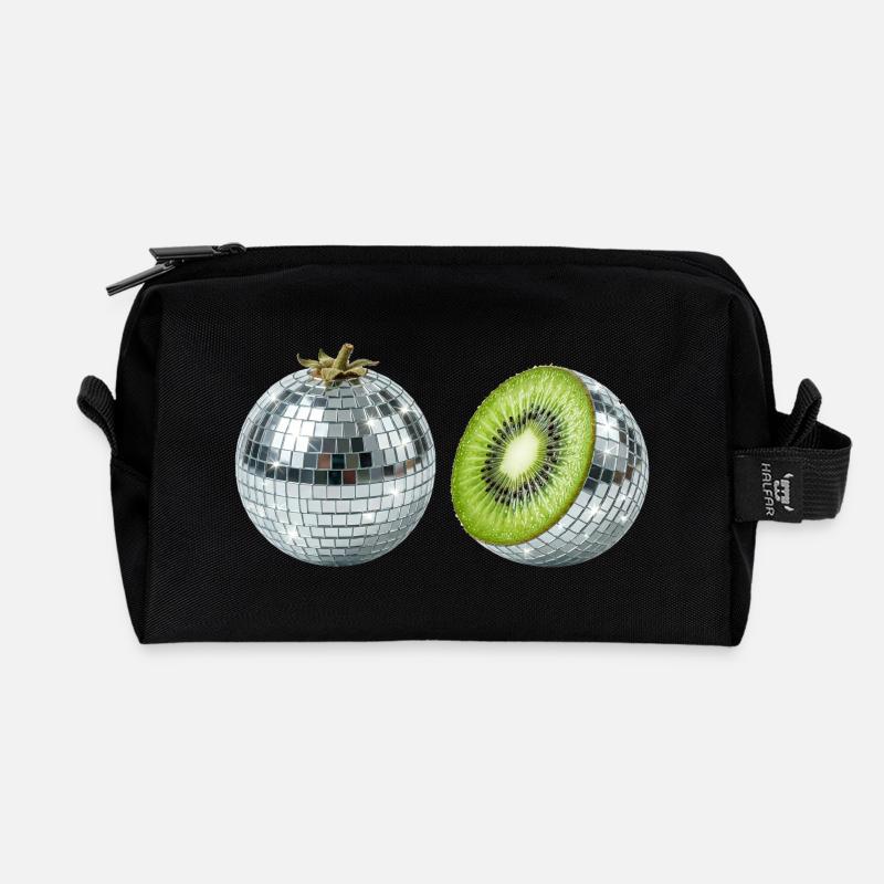 Kiwi Disco Spiegelball - Recycelte Kulturtasche - Schwarz