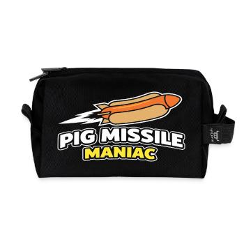 Pig Missile Maniac Funny Hot Dog Rocket Design - Recycled Toiletry Zip Bag - black - Front