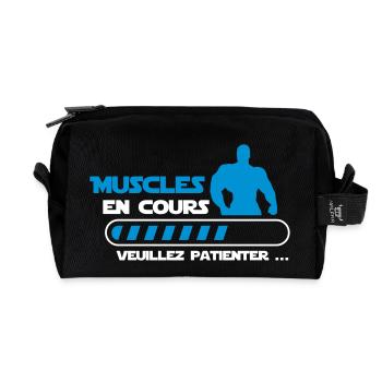 Muscles en cours ... musculation Humour marrant - Trousse de toilette en tissu recyclé - noir - Devant