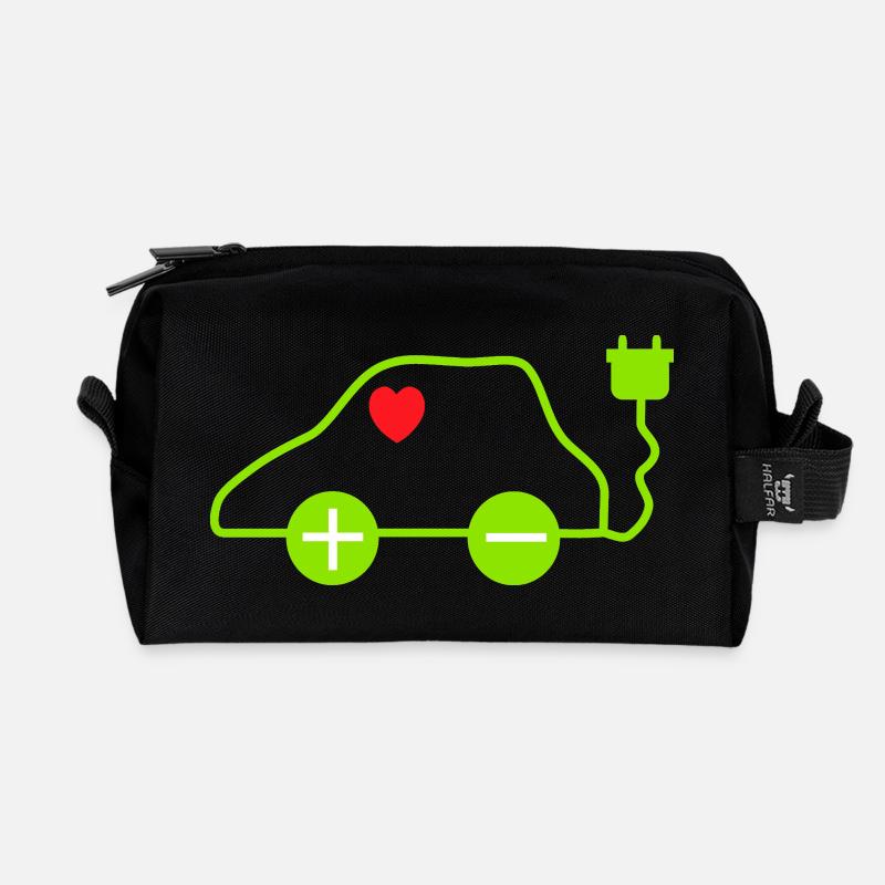 Grünes E-Auto Herz Design - Recycelte Kulturtasche - Schwarz