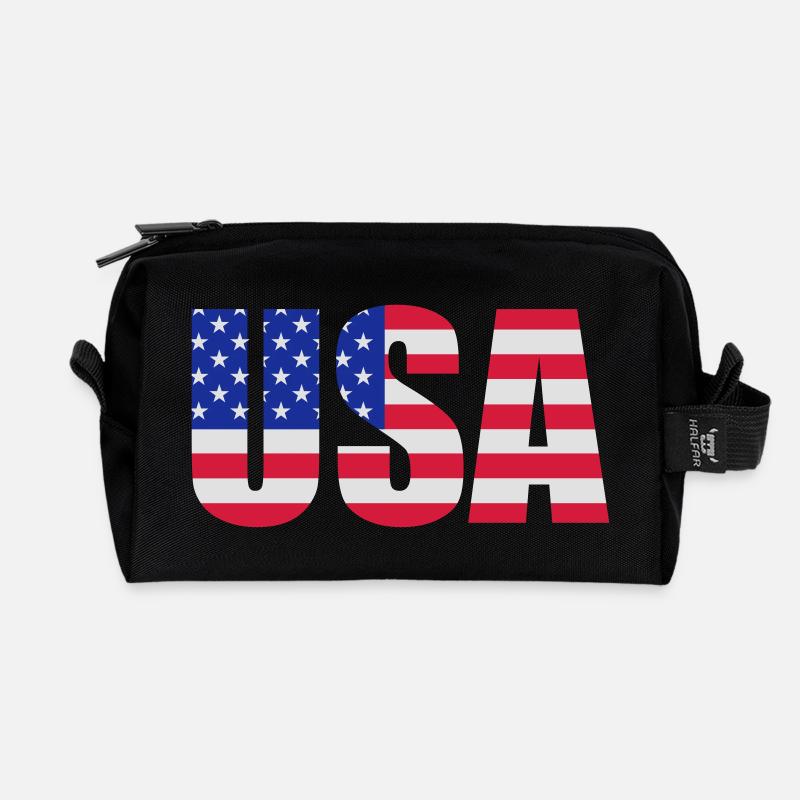 American flag - Recycled Toiletry Zip Bag - black