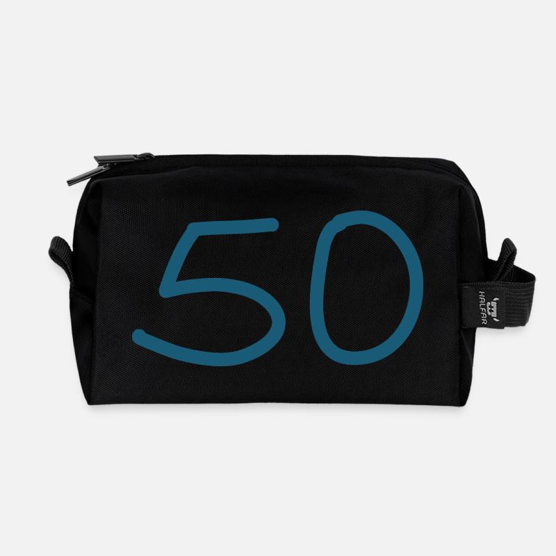 50.Geburtstag fünfzig blaue Zahl - Recycelte Kulturtasche - Schwarz