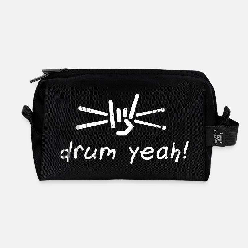 Drum Yeah! Energetic Drum Pattern Illustration - Recycled Toiletry Zip Bag - black