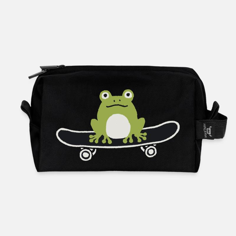 Skateboarding Frog - Recycled Toiletry Zip Bag - black