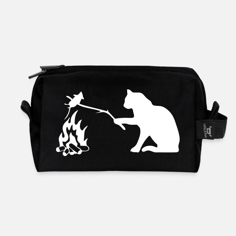 Stille Beobachterkatze am Lagerfeuer - Recycelte Kulturtasche - Schwarz