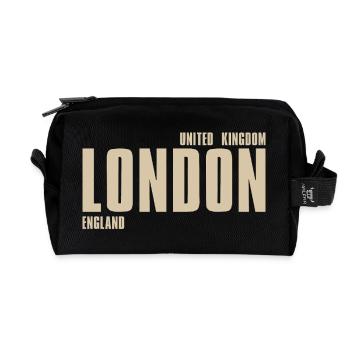 London Retro Typography - Recycled Toiletry Zip Bag - black - Front