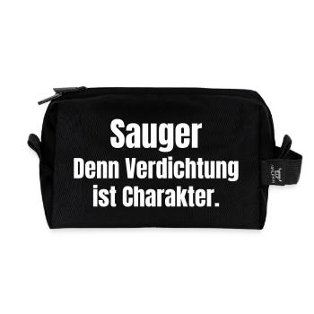Sauger. Denn Verdichtung ist Charakter. - Recycelte Kulturtasche - Schwarz - Vorne