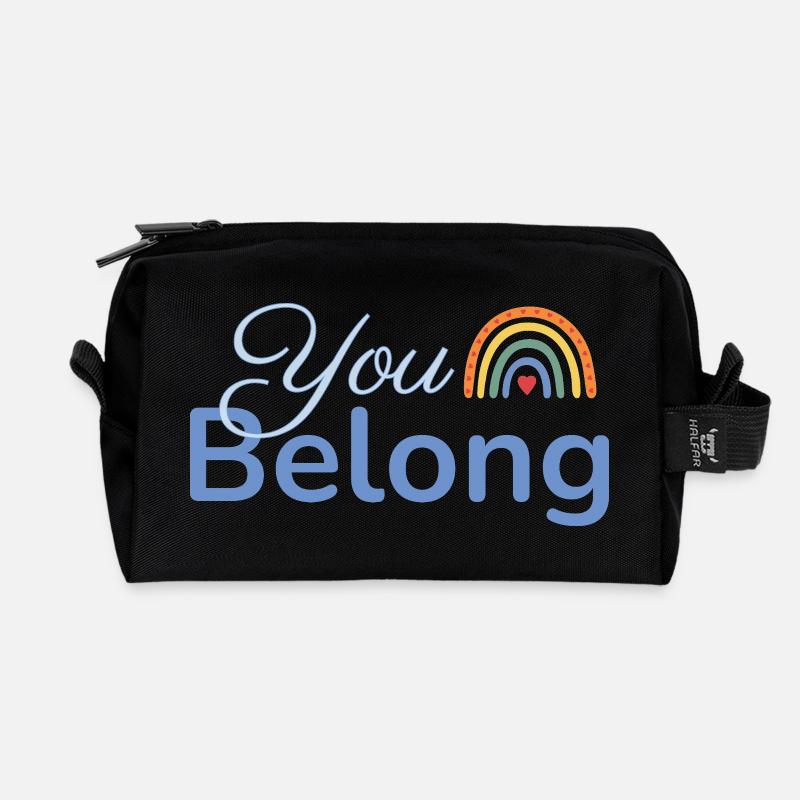 You Belong Regenbogen Herz Design blau - Recycelte Kulturtasche - Schwarz