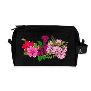 Rosa Wildblumenstrauß - Recycelte Kulturtasche - Schwarz - Vorne