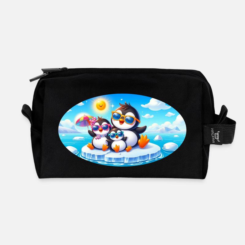 Lustige Pinguine - Recycelte Kulturtasche - Schwarz