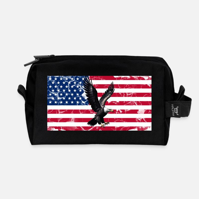 Liberty Eagle over US flag - Recycled Toiletry Zip Bag - black