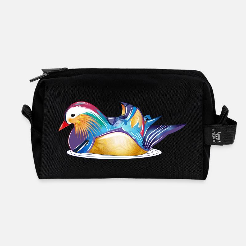 Bunte Mandarinente auf dem Wasser – bunte Eleganz - Recycelte Kulturtasche - Schwarz