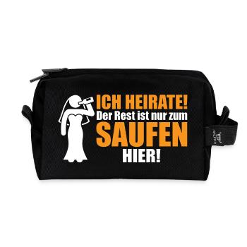 Mariée de garçon : je vais me marier ! Le reste est là pour boire - Trousse de toilette en tissu recyclé - noir - Devant