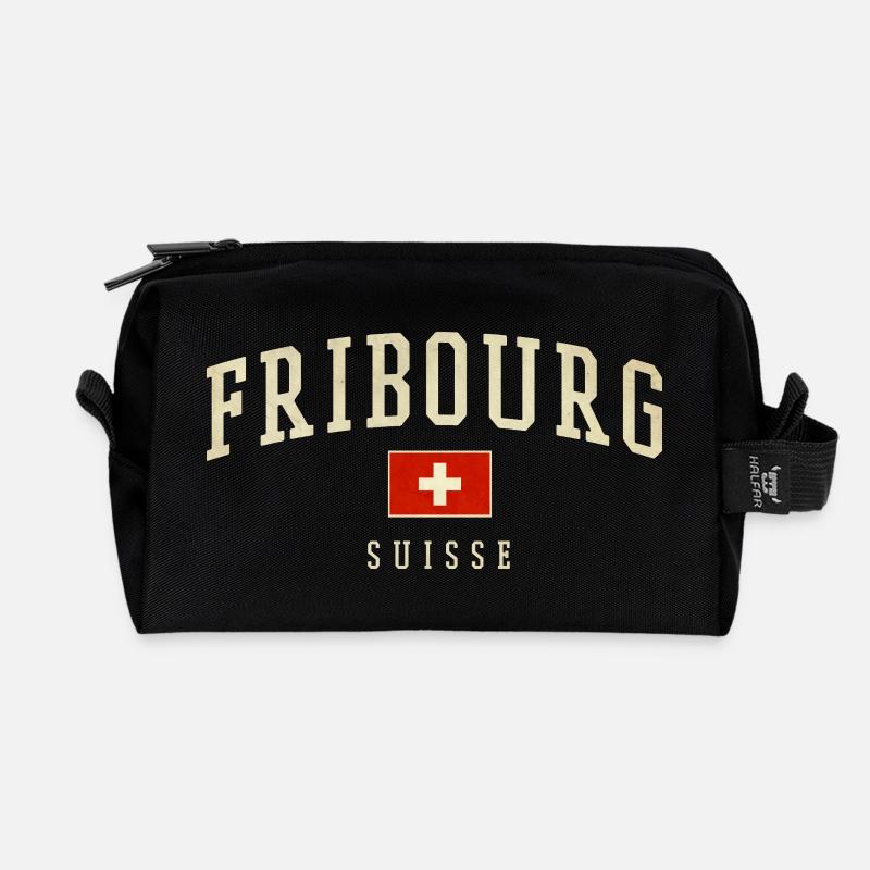 Fribourg Vintage Schweizer Emblem - Recycelte Kulturtasche - Schwarz