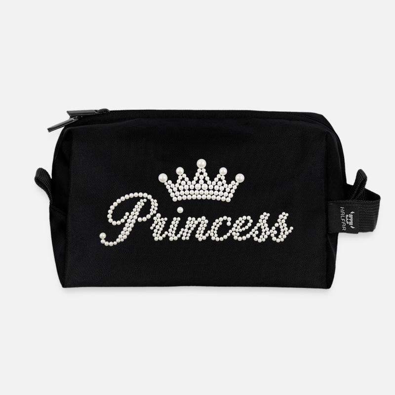 Prinzessin Perlen Krone Schriftzug Princess - Recycelte Kulturtasche - Schwarz