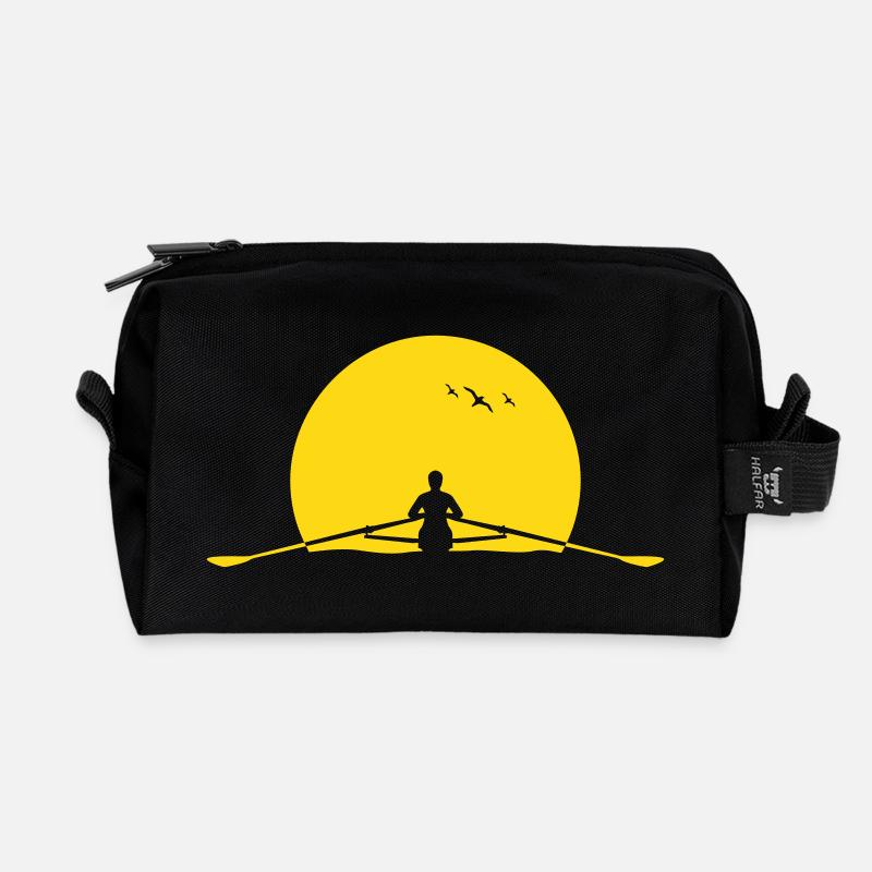 Rowing sunset rower rowing skulls - Recycled Toiletry Zip Bag - black