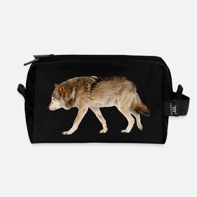 Wolf - Recycelte Kulturtasche - Schwarz