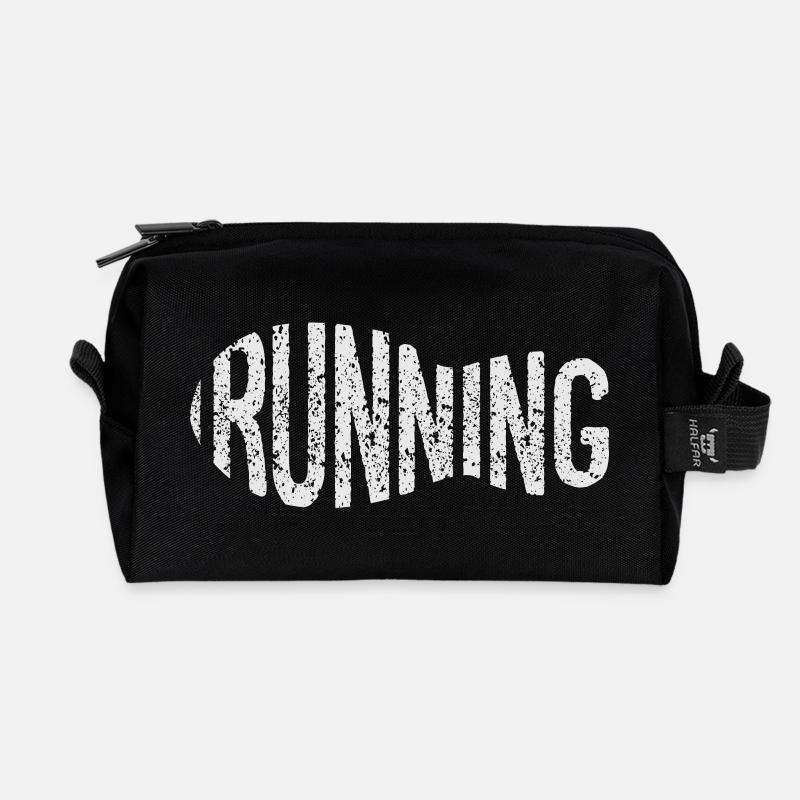 Rugged Run Distressed Wordmark Sneaker FootPrint - Recycled Toiletry Zip Bag - black