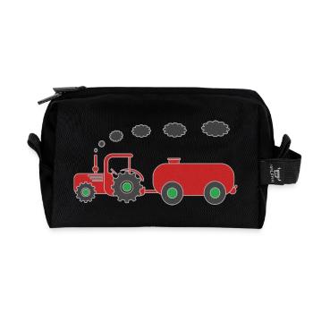 Funny tractor with tank for kids - Recycled Toiletry Zip Bag - black - Front