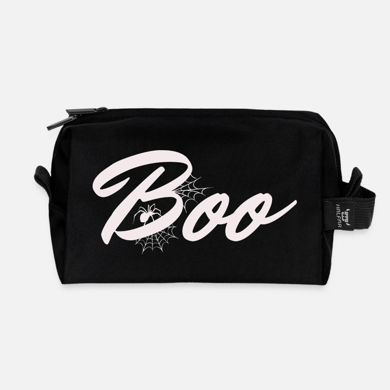 Boo Halloween Spinnennetz Schriftzug - Recycelte Kulturtasche - Schwarz