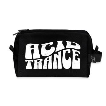 Acid Trance Bold Psychedelic Typography - Recycled Toiletry Zip Bag - black - Front