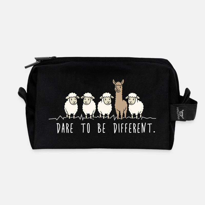 Dare to Be Different – Alpaka & Schafe Spruch - Recycelte Kulturtasche - Schwarz