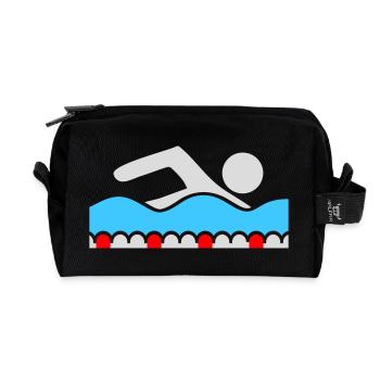 Schwimmer Piktogramm Freistil Welle Pool Sport - Recycelte Kulturtasche - Schwarz - Vorne