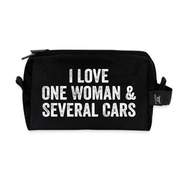 Une Femme et Plusieurs Voitures : Humour Auto - Trousse de toilette en tissu recyclé - noir - Devant