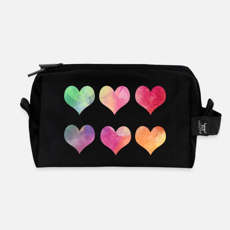 Bunte Herzen - Regenbogen Herzen Valentinstag - Recycled Toiletry Zip Bag - black