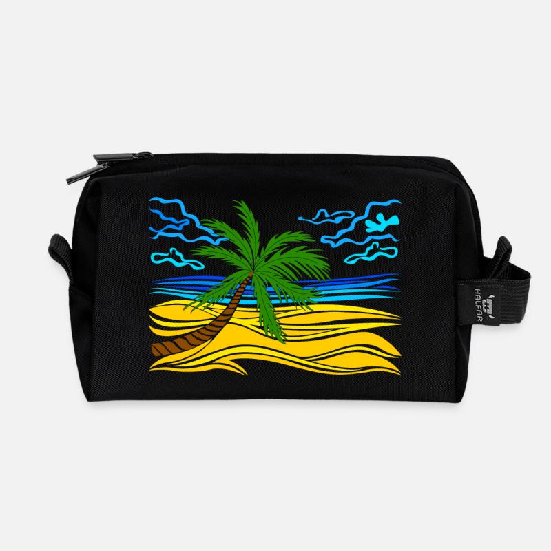 Palme am Strand - Recycelte Kulturtasche - Schwarz