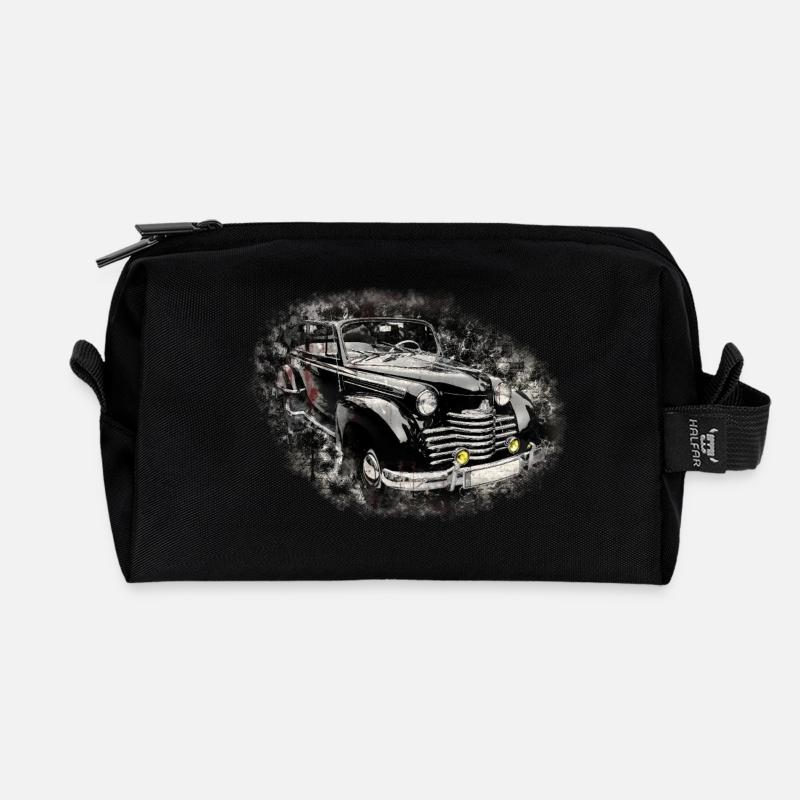 Nostalgic Old American Dream Car - Recycled Toiletry Zip Bag - black
