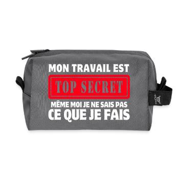 travail, travail humour, top secret - Trousse de toilette en tissu recyclé - anthracite - Devant
