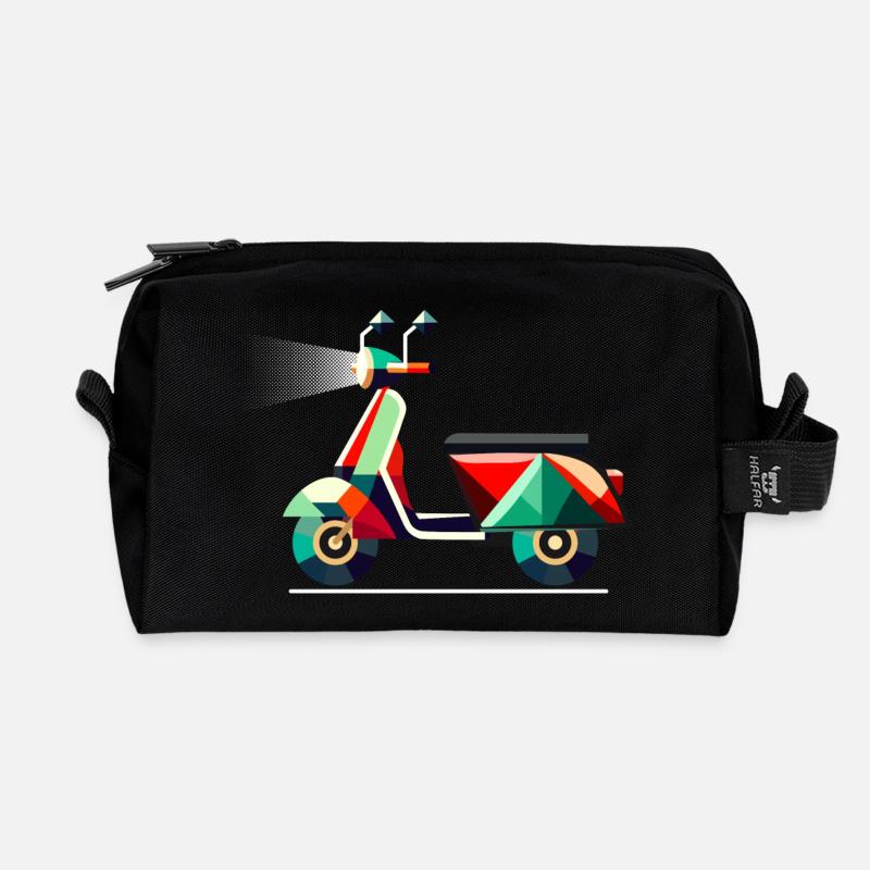 einzigartiges geometrisches buntes Roller-Motiv - Recycelte Kulturtasche - Schwarz