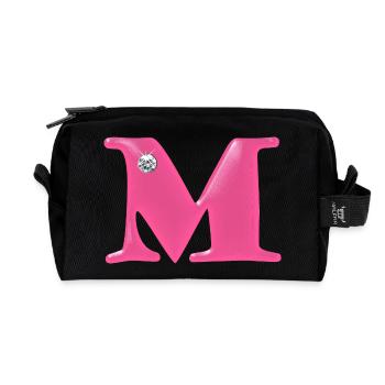 Letter M Rhinestones - Recycled Toiletry Zip Bag - black - Front