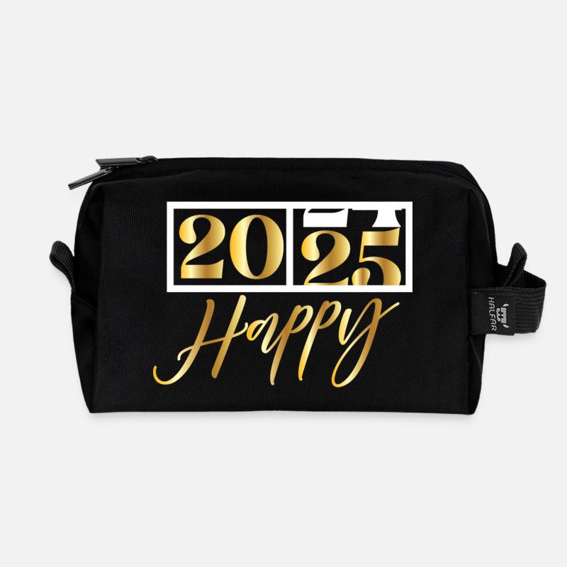 2025 Happy – Funny Silvester Design - Recycelte Kulturtasche - Schwarz
