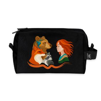 Girl with red hair and forest animals - Recycled Toiletry Zip Bag - black - Front