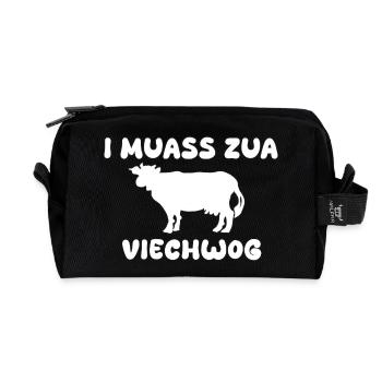 Kua viech vieh lustiger Spruch - Recycelte Kulturtasche - Schwarz - Vorne