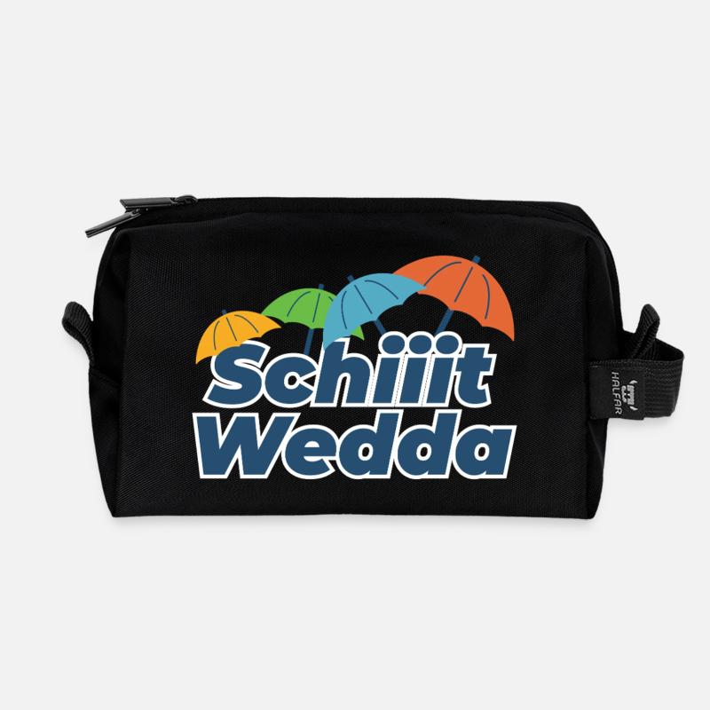 Farbige Regenschirme Comic Stil (Scheiß Wetter) - Recycelte Kulturtasche - Schwarz