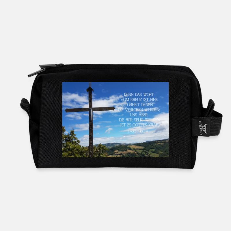 Kreuzweg über Berglandschaft - Recycelte Kulturtasche - Schwarz