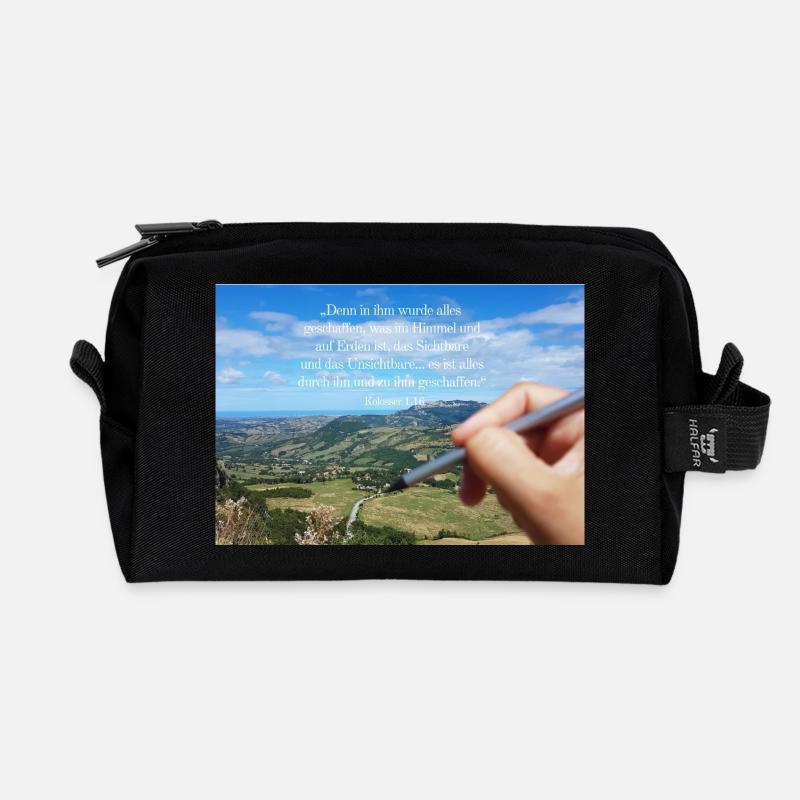 Himmlisches Schöpfungszitat Landschaft - Recycelte Kulturtasche - Schwarz