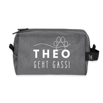 Theo geht Gassi Namensshirt Hundepfote Hundeleine - Recycelte Kulturtasche - Anthrazit - Vorne