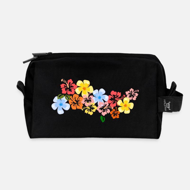 Blumen Hibiskus Blüten tropisch Hawaii Shirt bunt - Recycelte Kulturtasche - Schwarz
