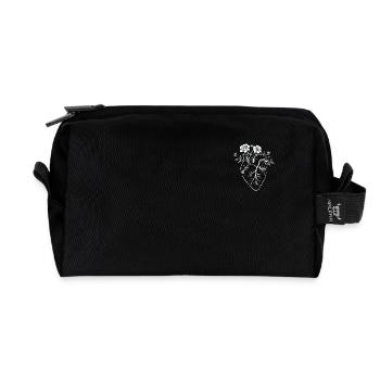 Human heart. A white graphic of a heart in flowers - Recycled Toiletry Zip Bag - black - Front