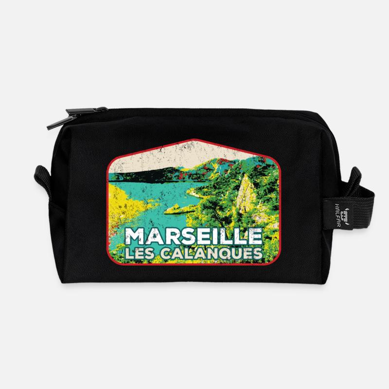 Retro-Abzeichen, Marseille Frankreich Les Calanques - Recycelte Kulturtasche - Schwarz