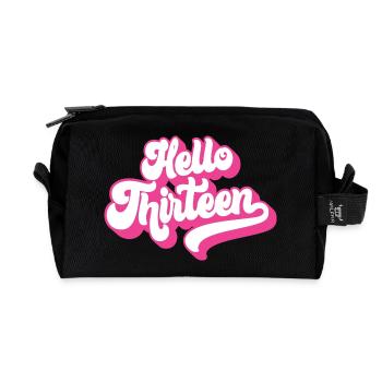 13th Birthday Gift, Hello Thirteen, 13 Years Old - Recycled Toiletry Zip Bag - black - Front