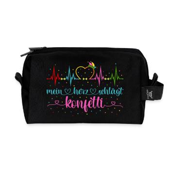 Fasching Herzschlag EKG Mein Herz schlägt Konfetti - Recycelte Kulturtasche - Schwarz - Vorne