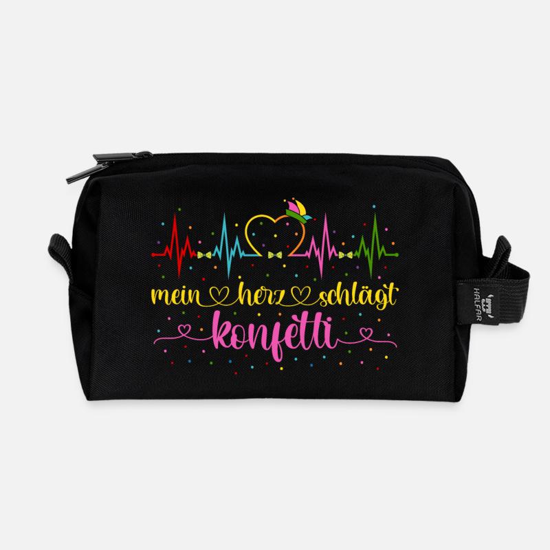 Fasching Herzschlag EKG Mein Herz schlägt Konfetti - Recycelte Kulturtasche - Schwarz