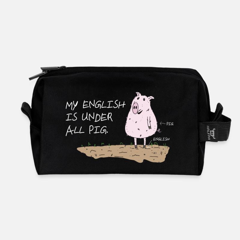 my english is under all pig lustiger spruch - Recycelte Kulturtasche - Schwarz