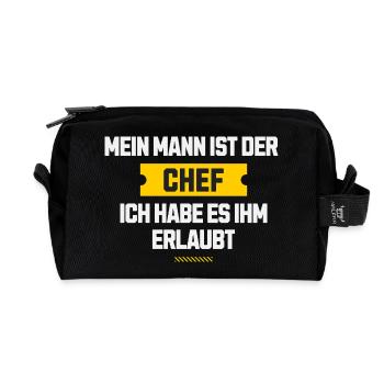 Funny Woman/Man Marriage Saying With Permission - Recycled Toiletry Zip Bag - black - Front